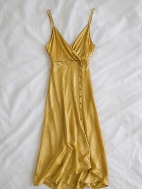 Zara Champagne Gold Satin Maxi Slip Dress